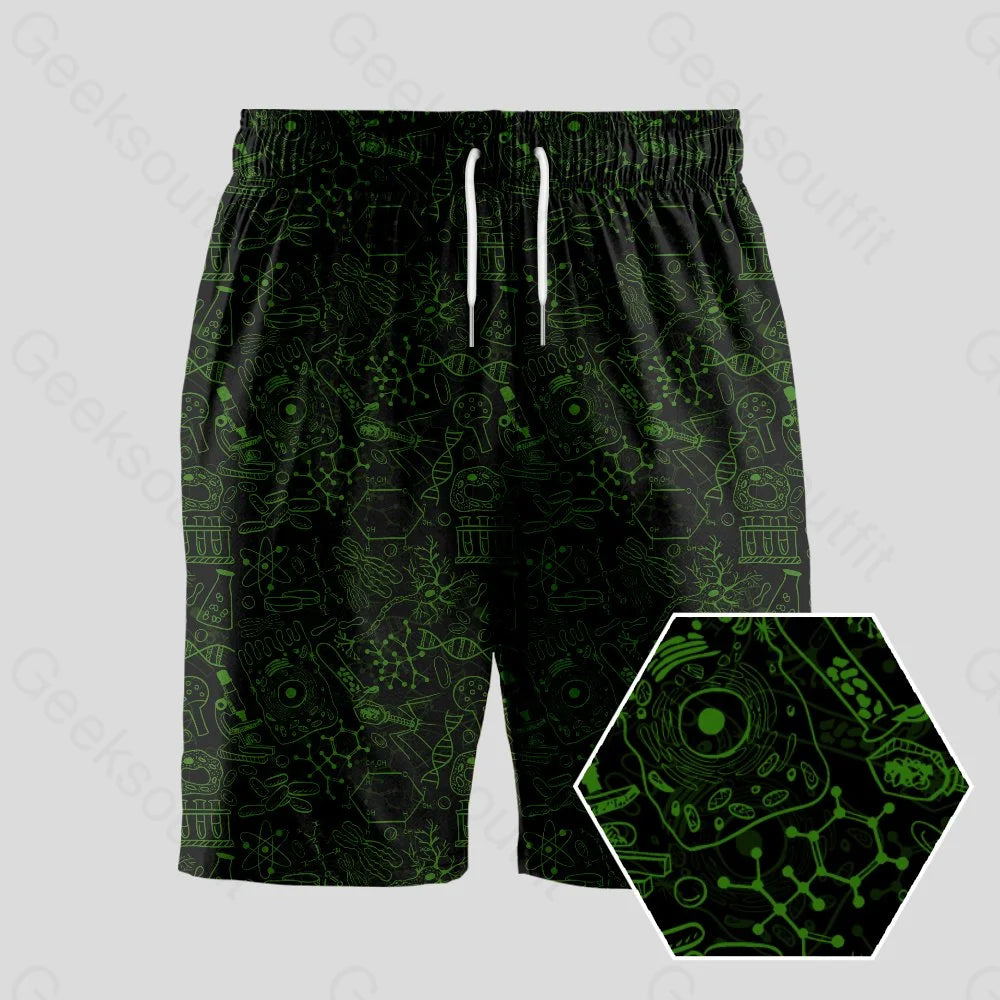 Boxing Shorts-Virus Dark Green Geeky Drawstring Shorts