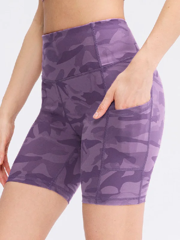 Artistic Shorts-Pocket Stretch Quick-dry Purple Camouflage Yoga Shorts