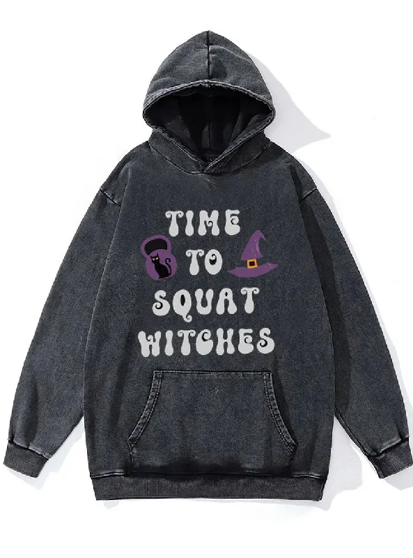 Windproof Hoodie-Time to Squat Witches Washed Gym Hoodie