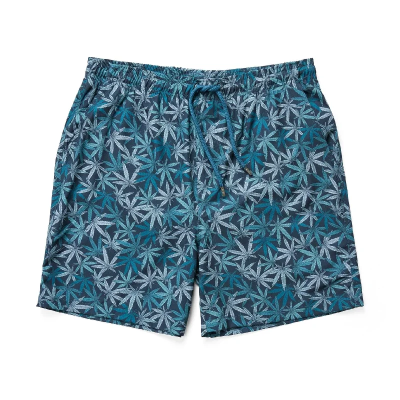 Fishing Shorts-Navy Leaves Swim Shorts