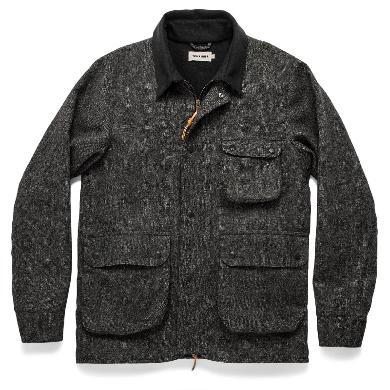 Snap Button Jacket-The Rover Jacket in Charcoal Birdseye Waxed Wool