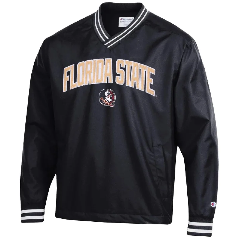 Sports Jacket-Champion Men's Florida State/Seminole Logo V-neck Scout Jacket - Black