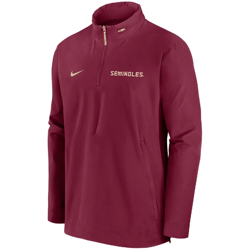 Movie Jacket-Nike Men's 2024 Seminoles Coach's Lightweight Hooded 1/4 Zip Jacket - Garnet