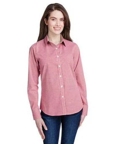 Superhero Button Down Shirt-Artisan Collection by Reprime RP320 Ladies' Microcheck Gingham Long-Sleeve Cotton Shirt - Red White