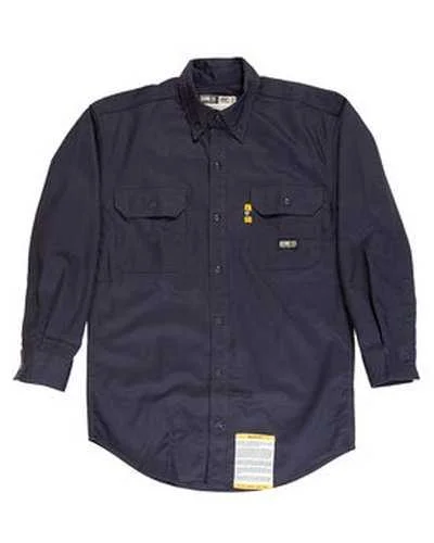 Cowboy Button Down Shirt-Berne FRSH10 Men's Flame-Resistant Button-Down Work Shirt - Navy