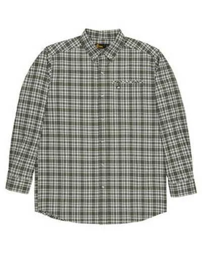 Skull Button Down Shirt-Berne SH26 Men's Foreman Flex180 Button-Down Woven Shirt - Plade Cdr Green Crm