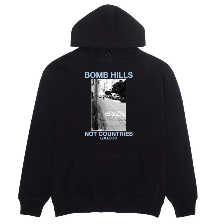 V-Neck Sweatshirt-Bomb Hills Not Countries Hoodie | Black/Powder Blue