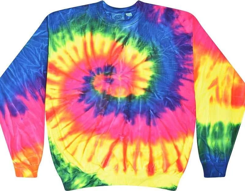 Sports Sweatshirt-Colortone 8100 Tie-Dyed Fleece Crewneck Sweatshirt - Neon Rainbow