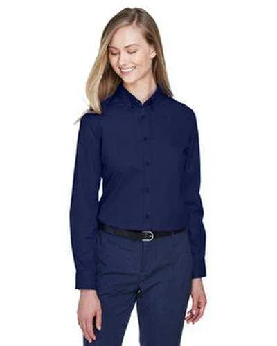 Animal Print Button Down Shirt-Core 365 78193 Ladies' Operate Long-Sleeve Twill Shirt - Navy