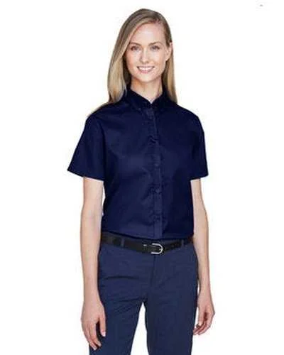 Flame Button Down Shirt-Core 365 78194 Ladies' Optimum Short-Sleeve Twill Shirt - Navy