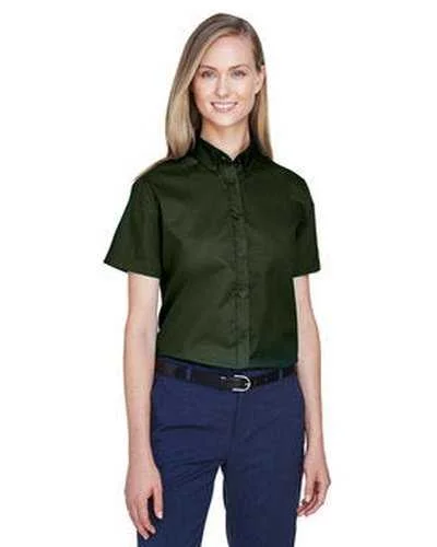 Camo Button Down Shirt-Core 365 78194 Ladies' Optimum Short-Sleeve Twill Shirt - Forest