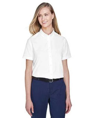 Two-Tone Button Down Shirt-Core 365 78194 Ladies' Optimum Short-Sleeve Twill Shirt - White