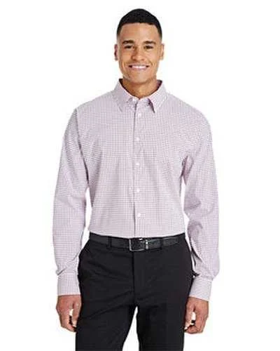 Corduroy Button Down Shirt-Devon & Jones DG540 Crownlux Performance Men's Micro Windowpane Shirt - Burgundy White