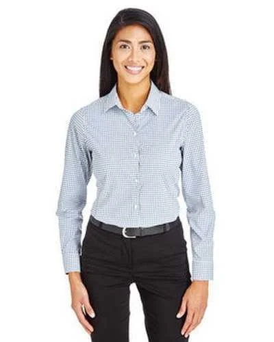 Tiger Button Down Shirt-Devon & Jones DG540W Crownlux Performance Ladies' Micro Windowpane Shirt - Navy White