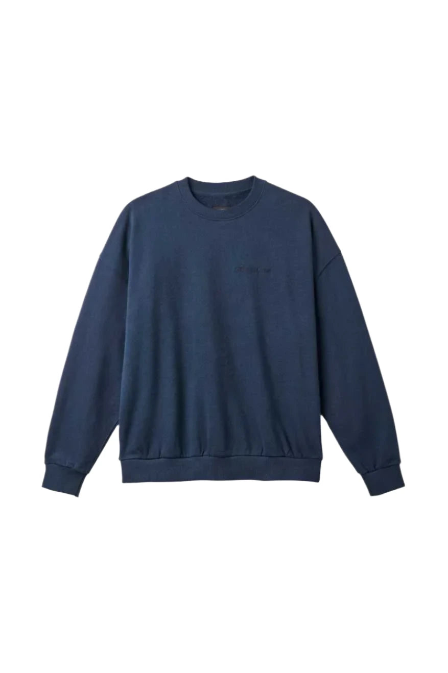 Cotton Sweatshirt-Embroidered Heavy Weight Crew | Washed Navy