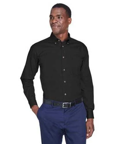 Rock Button Down Shirt-Harriton M500 Men's Easy Blend Long-Sleeve Twill Shirt with Stain-Release - Black