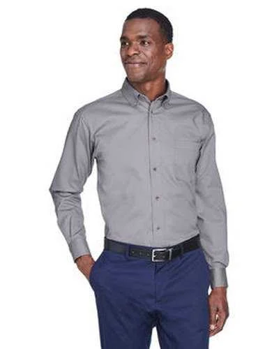 Artistic Button Down Shirt-Harriton M500 Men's Easy Blend Long-Sleeve Twill Shirt with Stain-Release - Dark Gray