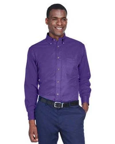 Neon Button Down Shirt-Harriton M500 Men's Easy Blend Long-Sleeve Twill Shirt with Stain-Release - Team Purple