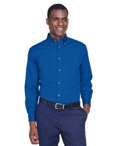 Aesthetic Button Down Shirt-Harriton M500T Men's Tall Easy Blend Long-Sleeve Twill Shirt with Stain-Release - French Blue