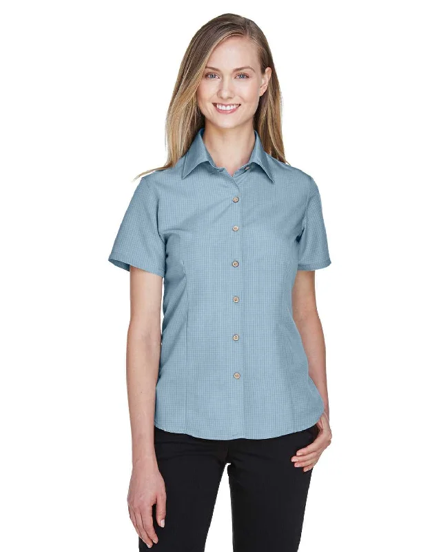 Music Band Button Down Shirt-Harriton M560W Ladies' Barbados Textured Camp Shirt - Cloud Blue