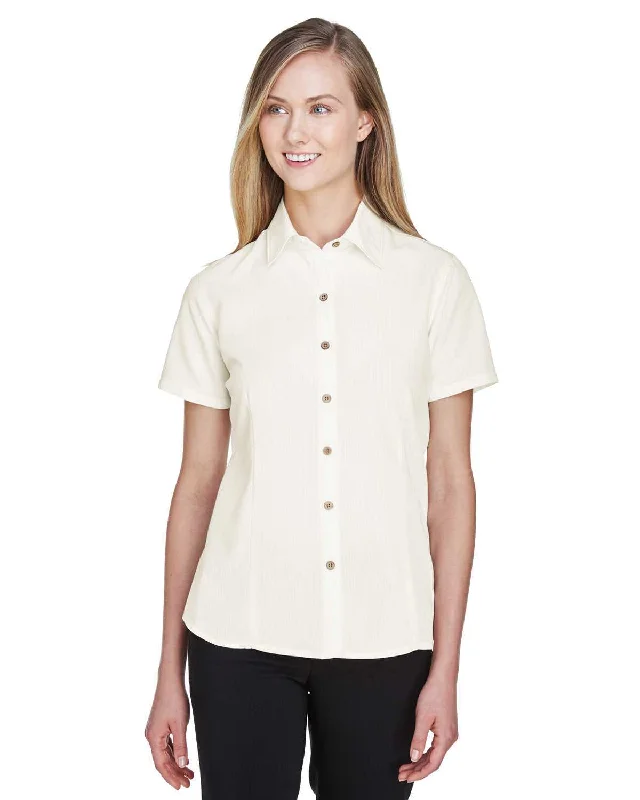 Reflective Button Down Shirt-Harriton M560W Ladies' Barbados Textured Camp Shirt - Creame