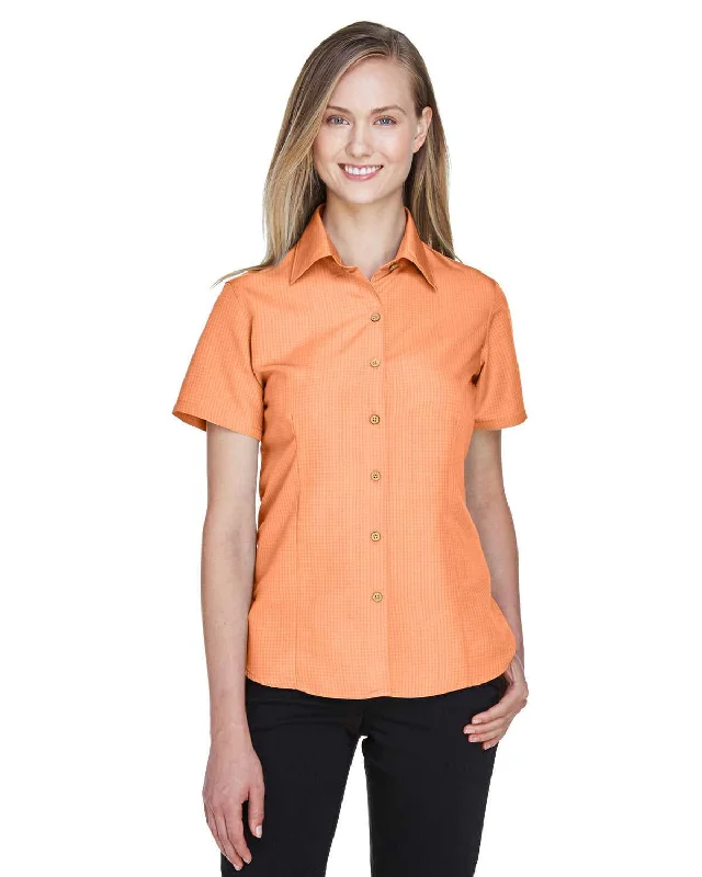 Embroidered Button Down Shirt-Harriton M560W Ladies' Barbados Textured Camp Shirt - Nectarine