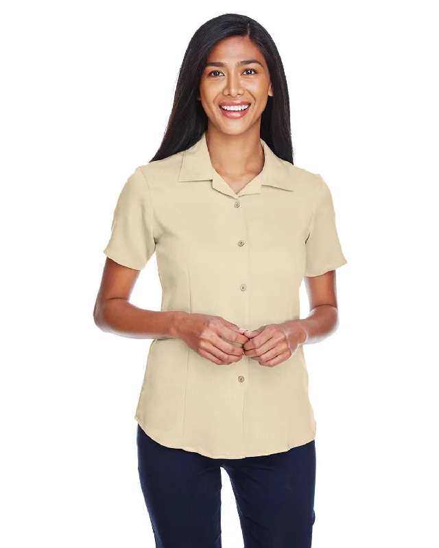 Monochrome Button Down Shirt-Harriton M570W Ladies' Bahama Cord Camp Shirt - Sand