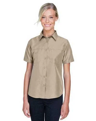 Color Block Button Down Shirt-Harriton M580W Ladies' Key West Short-Sleeve Performance Staff Shirt - Khaki