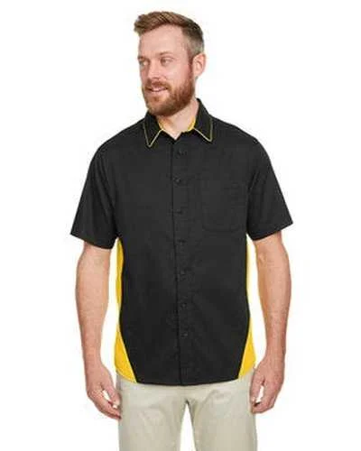 Concert Button Down Shirt-Harriton M586 Men's Flash Il Colorblock Short Sleeve Shirt - Black Yellow