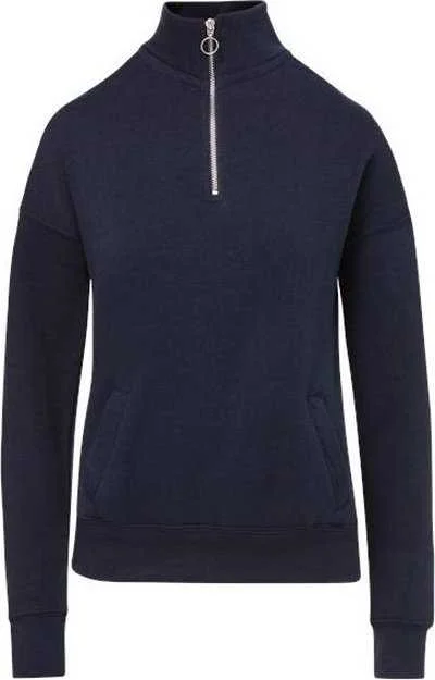 Workout Sweatshirt-MV Sport W20189 Women's Cloud Fleece Quarter-Zip Sweatshirt - Navy