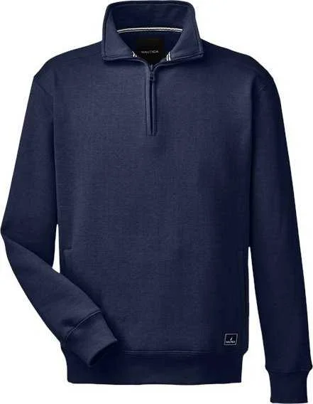 Zip-Up Sweatshirt-Nautica N17176 Anchor Fleece Quarter-Zip Sweatshirt - Navy