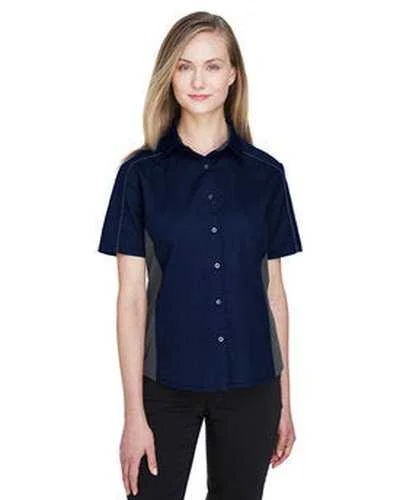 Glow In The Dark Button Down Shirt-North End 77042 Ladies' Fuse Colorblock Twill Shirt - Navy Carbon