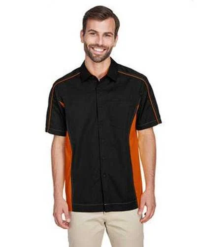 Printed Button Down Shirt-North End 87042 Men's Fuse Colorblock Twill Shirt - Black Orange