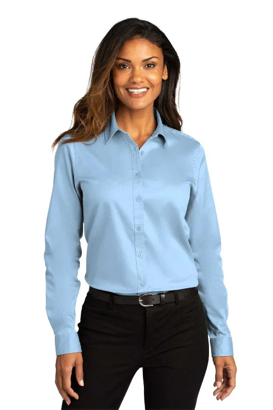 Cozy Button Down Shirt-Port Authority LW808 Ladies Long Sleeve SuperPro React Twill Shirt - Cloud Blue