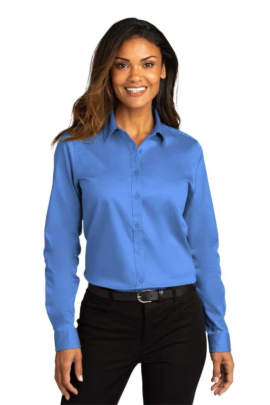 Vacation Button Down Shirt-Port Authority LW808 Ladies Long Sleeve SuperPro React Twill Shirt - Ultramarine Blue