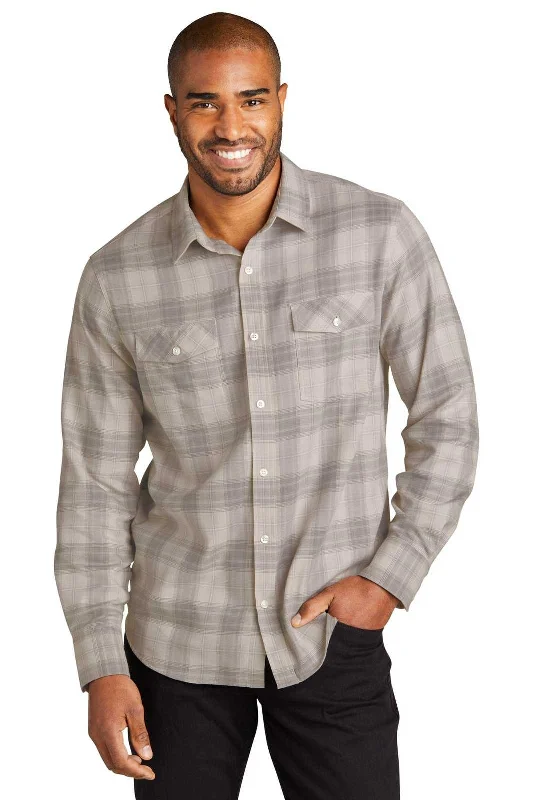 Gaming Button Down Shirt-Port Authority W672 Long Sleeve Ombre Plaid Shirt - Frost Grey