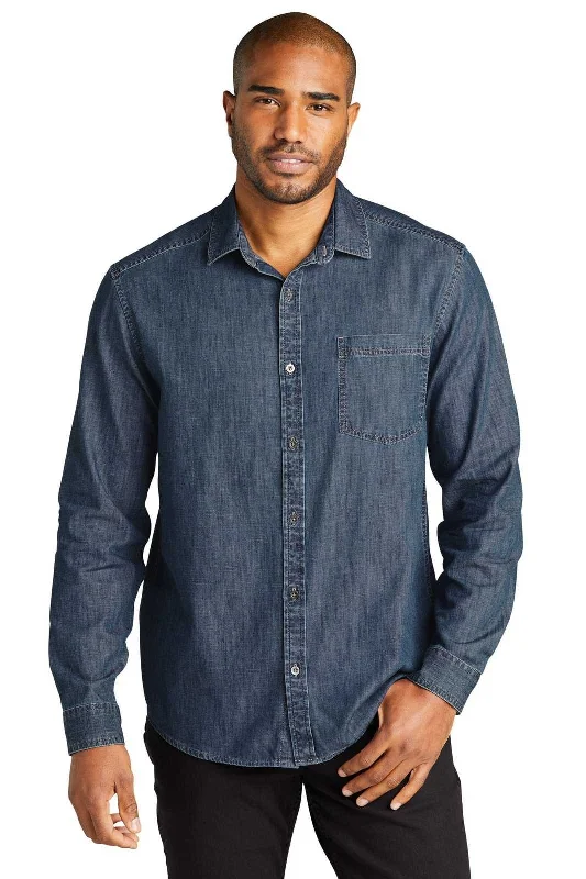 Smart Casual Button Down Shirt-Port Authority W676 Long Sleeve Perfect Denim Shirt - Medium Wash