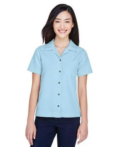 Classic Button Down Shirt-Ultraclub 8981 Ladies' Cabana Breeze Camp Shirt - Island Blue