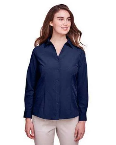 Checkered Button Down Shirt-Ultraclub UC500W Ladies' Bradley Performance Woven Shirt - Navy