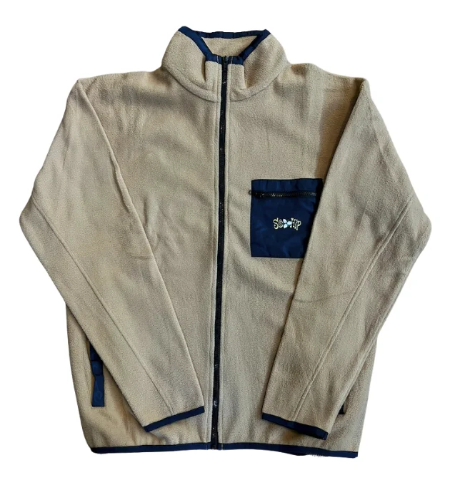 Weekend Sweatshirt-Trillium Zipped Polar Fleece | Tan/Navy